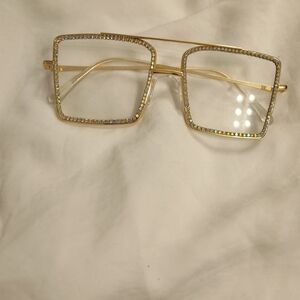 Gold Rhinestone Square Glasses